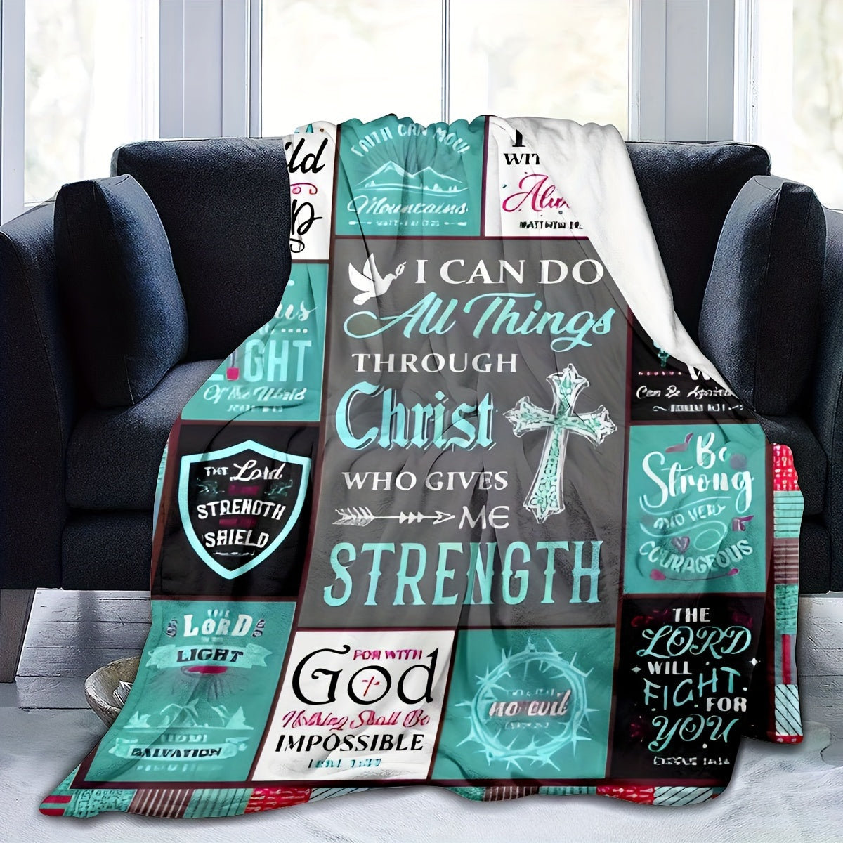Christian Inspirational Quotes Flannel Fleece Throw Blanket Religious Scripture Verses Polyester All-Season