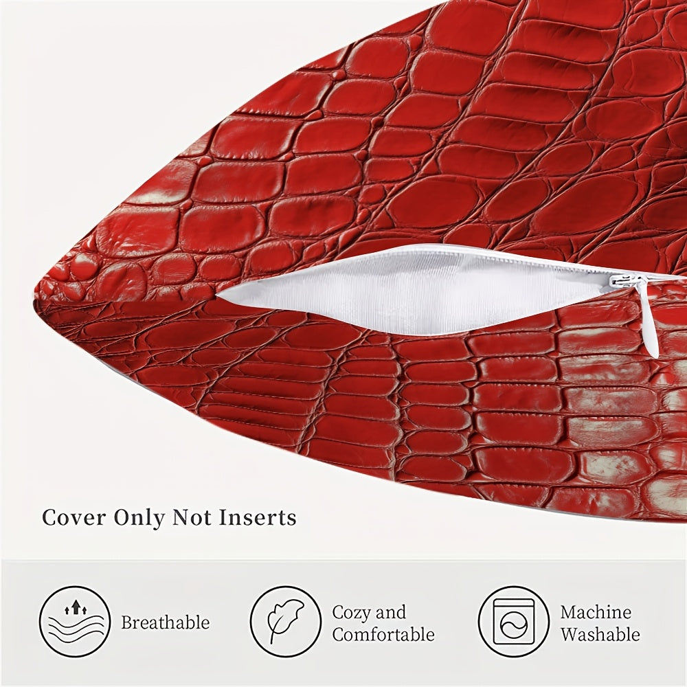 Square Pillow Cover with Crocodile Leather Print Polyester Double-Sided Washable Durable Woven Fabric