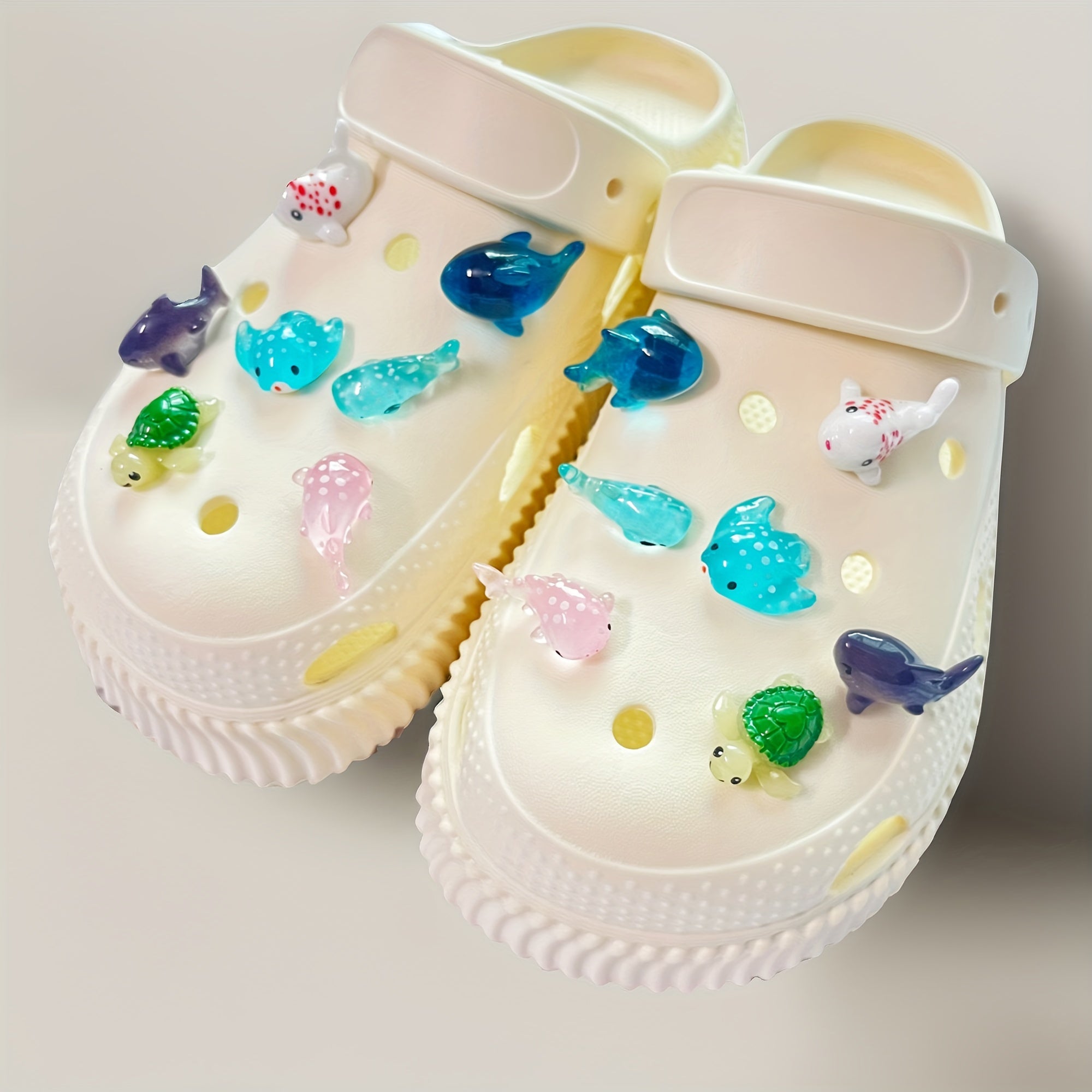 Kids Cute Marine Animal Shoe Charms Set with Colorful Fish Shark Rabbit Designs