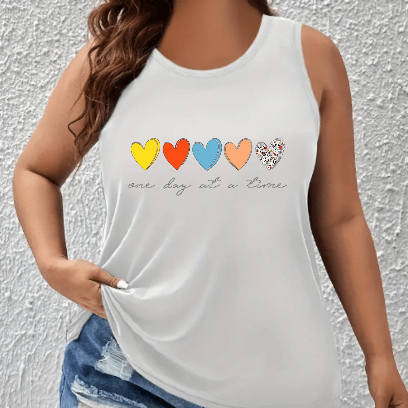 Women's Plus Size Sleeveless Tank Top with Colorful Heart Print Casual Breathable All-Season