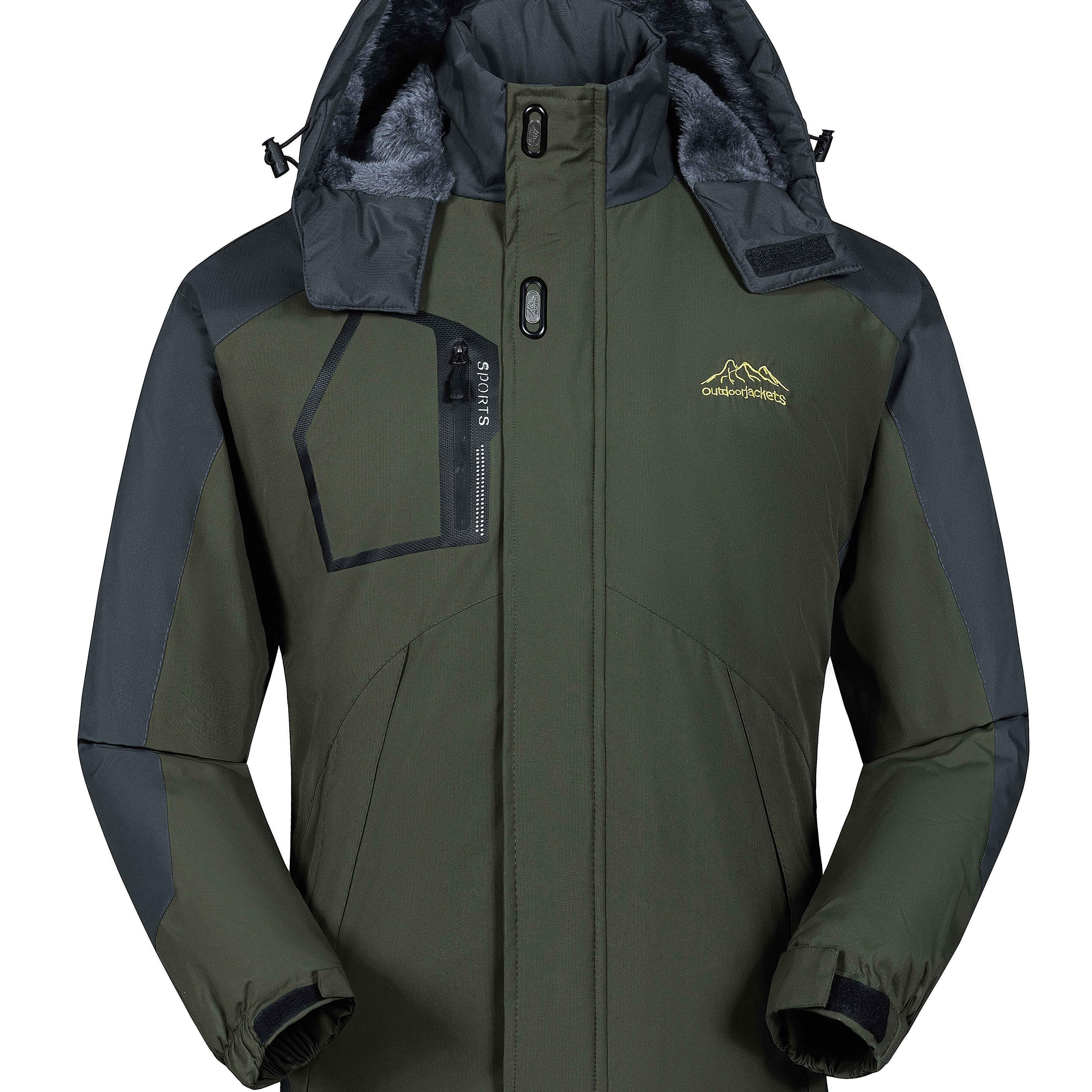 Erkaklar uchun izolyatsiyalangan qishki shamol o'tkazmaydigan kurtka - Fleece bilan qoplangan, suv o'tkazmaydigan va shamol o'tkazmaydigan, kapüşonli, zipli cho'ntaklar bilan, qora va kulrang, sovuq ob-havo uchun tasodifiy uslub.