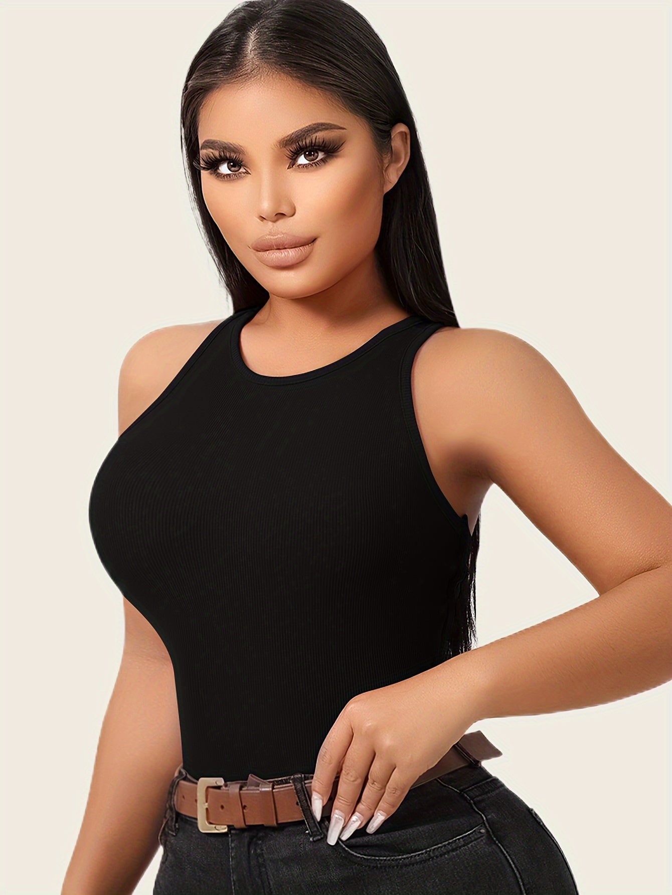 Solid White Cotton Tank Top with Cut-Out Back and Padding for All Occasions