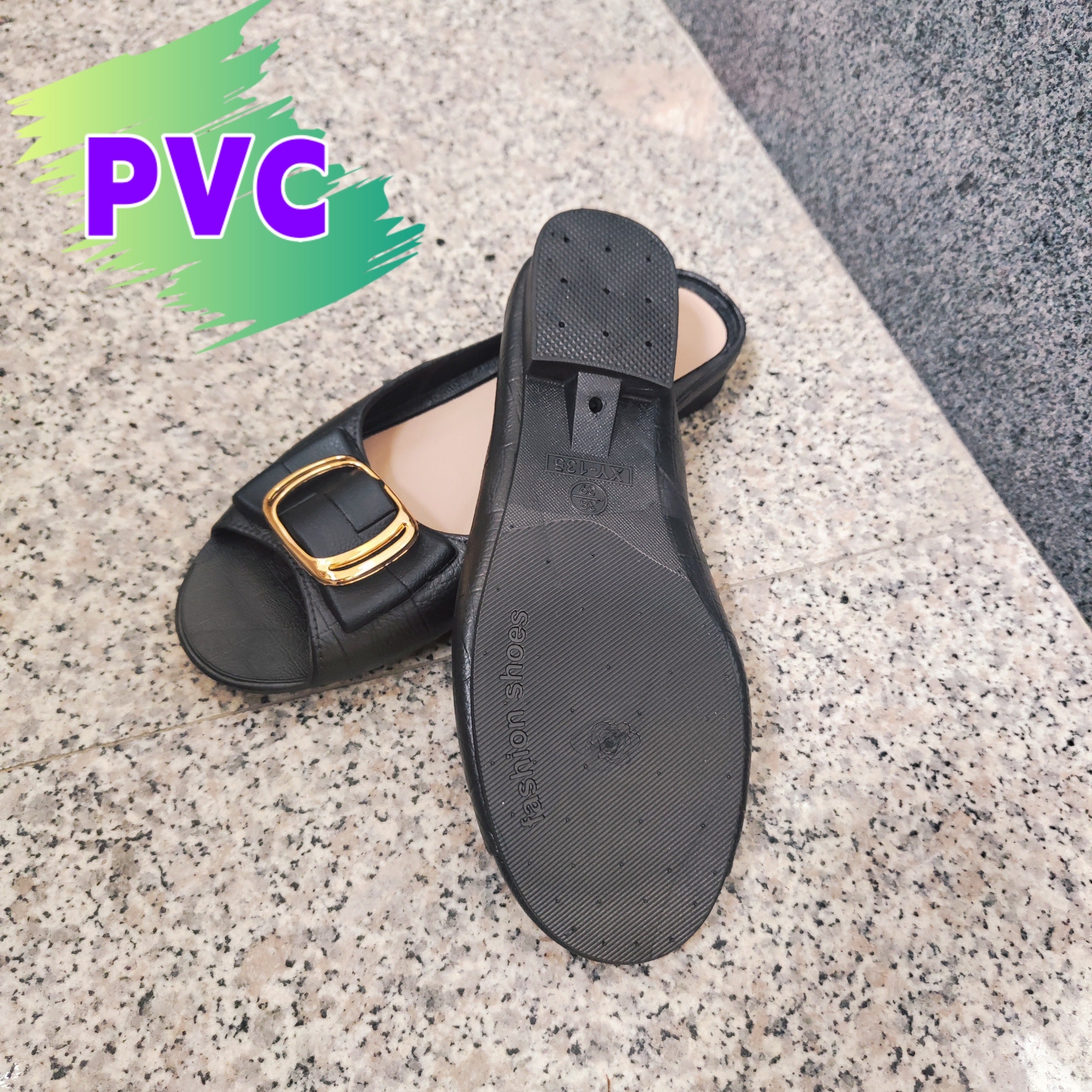 Women's PVC Slide Sandals Summer Open Toe Shoes Low Heel Soft Sole