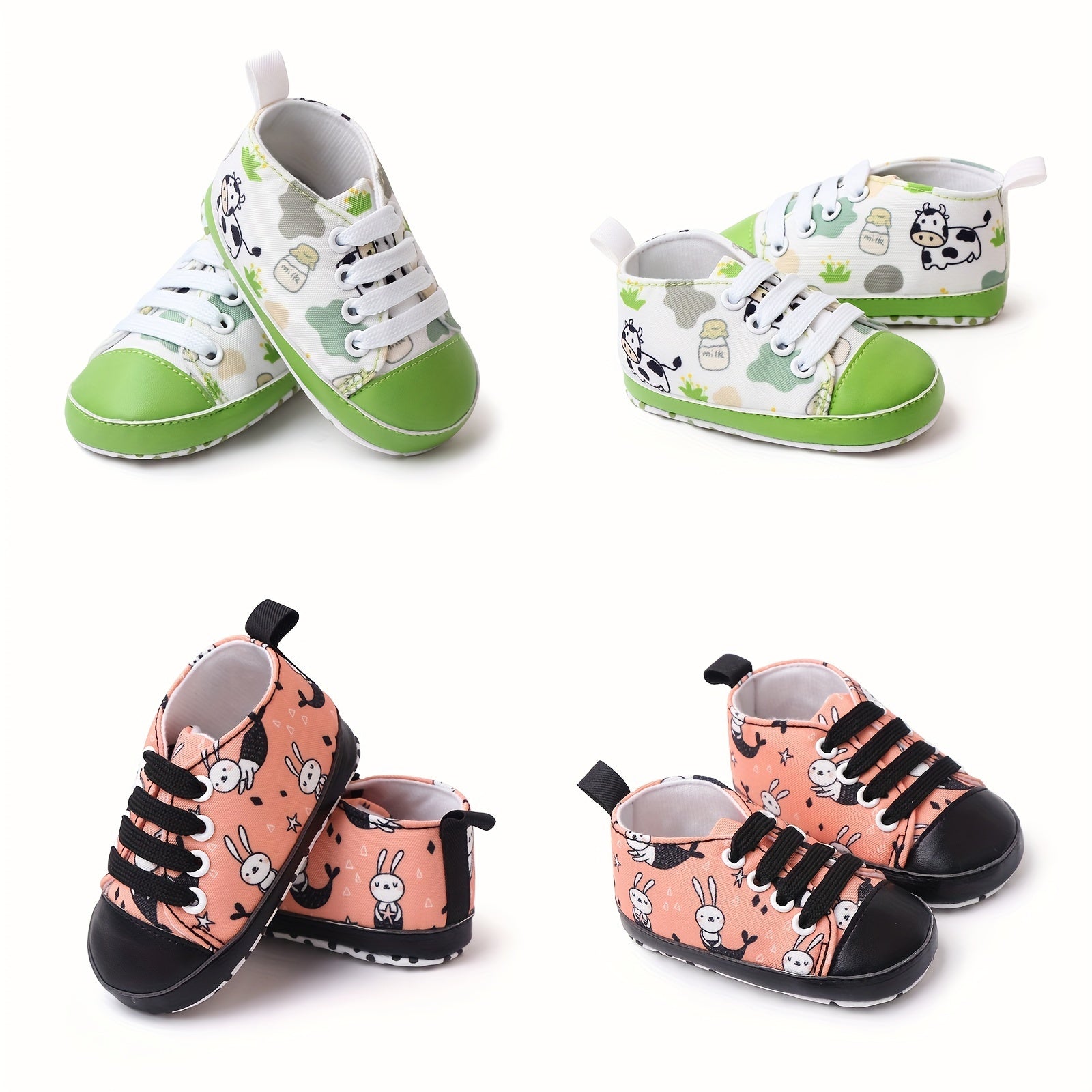 Baby Canvas Sneakers with Cartoon Print Adjustable Lace-Up Indoor Casual Shoes