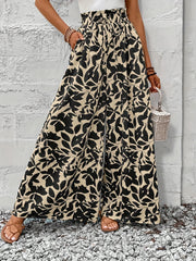 Women's Plus Size Floral Print Wide-Leg Pants Casual Formal Ruffled Hem