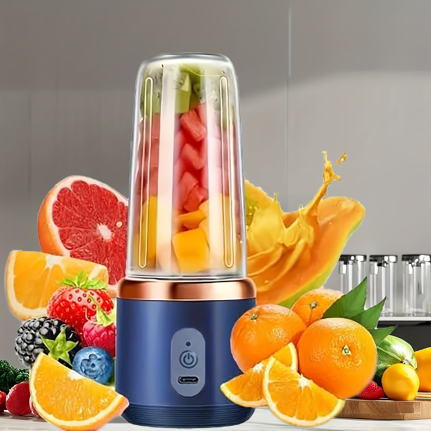 Portable USB Rechargeable Juicing Blender 400ml with 6-Blade Travel Cup