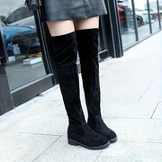 Women's Knee-High Platform Boots Casual Round Toe Soft Fabric Rubber Sole