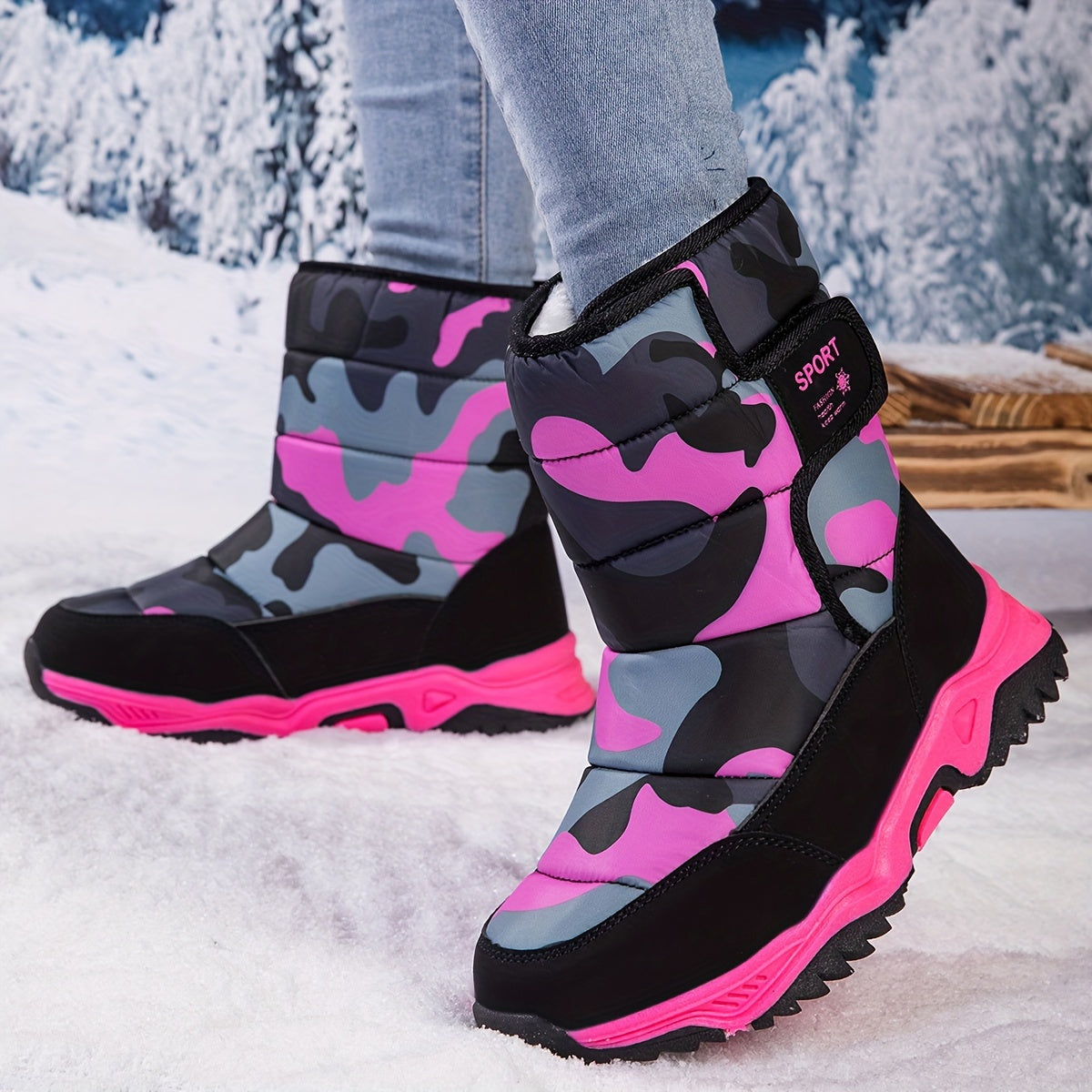 Unisex Camouflage High-Top Snow Boots for Boys Girls Toddler Winter Warm Insulated