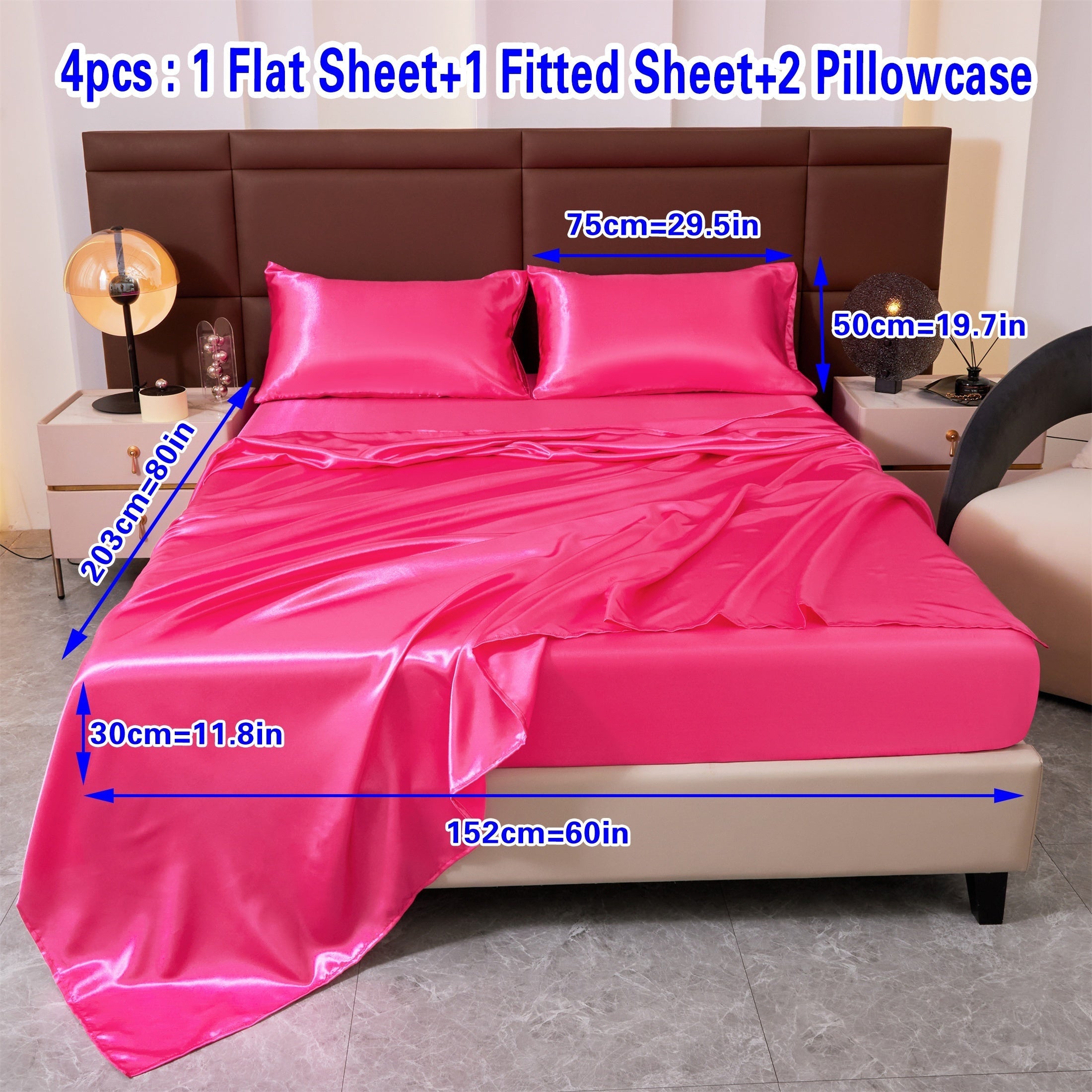 Set of Four Colored Bed Skirt, Sheet, and Pillowcase Bedding Set