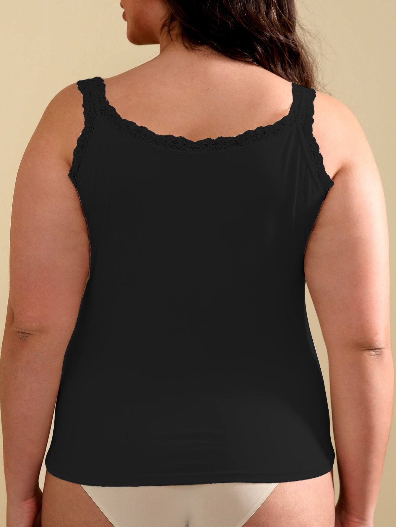 Women's Plus Size Black Sleeveless Tank Top with White Lace Trim