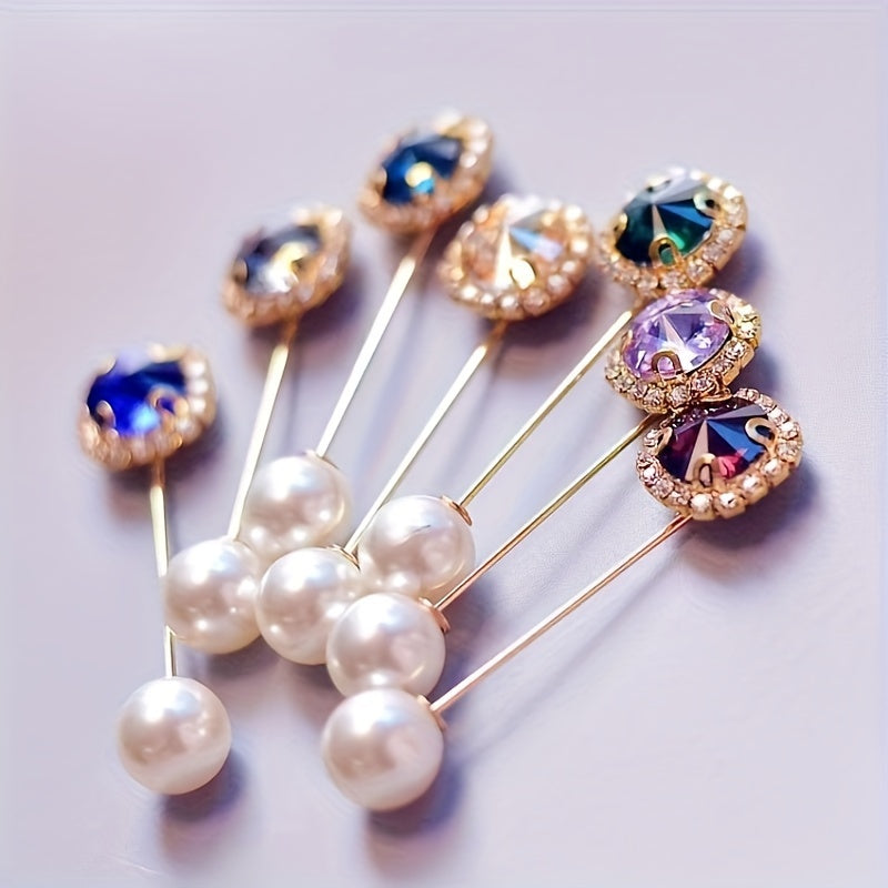 6 ta nafis rhinestone brooch pinlar to'plami, rang-barang dumaloq va kvadrat shakllar va rezin aksessuarlar bilan