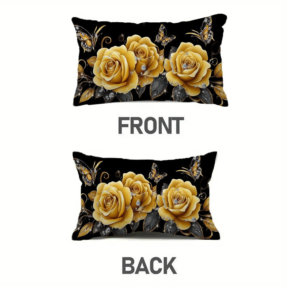"Floral Print Flannel Pillow Cover in Casual Style, Zippered, Machine Washable, Suitable for All Seasons, Ideal for Multi-Position Sleepers. Includes Decorative Cushion Case for Sofa, Bedroom, or Car. Measures 50.8x30.48 cm (Pillow Insert Not Included)."