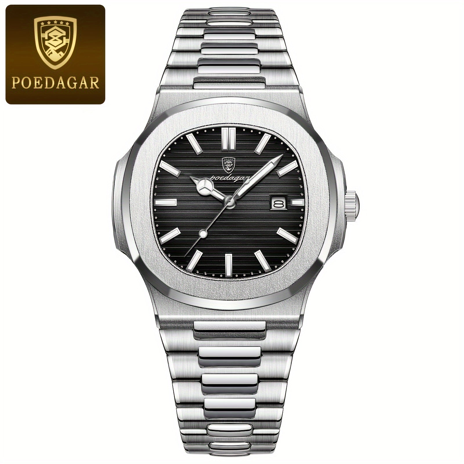 Men's Casual Square Alloy Watch with Calendar Water-Resistant Quartz