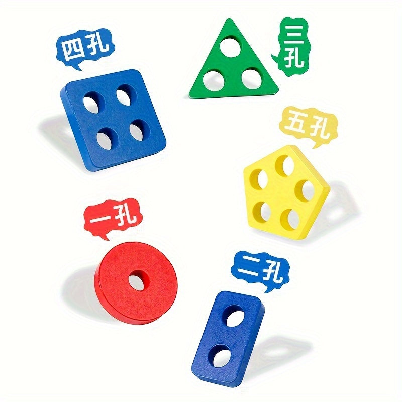 Wooden Building Blocks for Toddlers Age 18 Months Plus Geometric Block Stacking Game Mixed Color