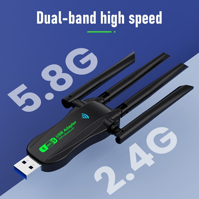 2-in-1 Wireless Adapter Dual Band WiFi 1300M USB Plug and Play