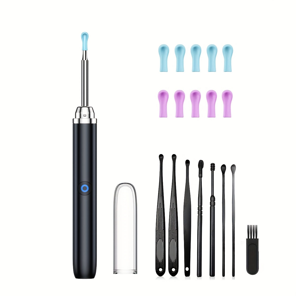 HB qayta zaryadlanadigan quloq mumini olib tashlash vositasi - xavfsiz uy qurilmasi, USB orqali zaryadlanadi, bir nechta nozzle uchi va tozalash eritmasi. Zamonaviy, mustahkam konstruktsiya.