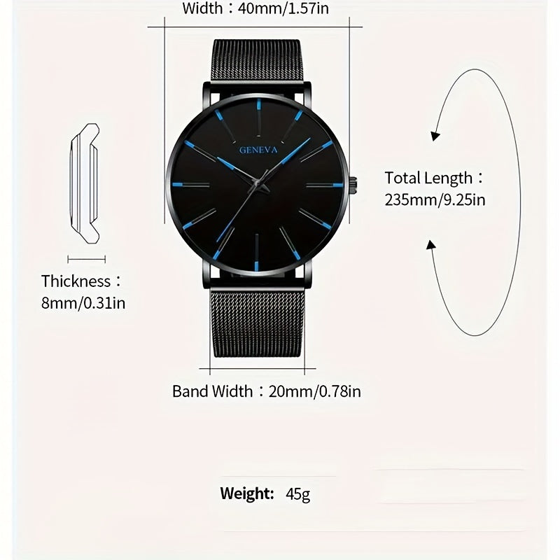 Set of 2 Men's Quartz Watches Round Dial Stainless Steel Band Date Display Gift for Valentine's Day Easter Birthdays Christmas