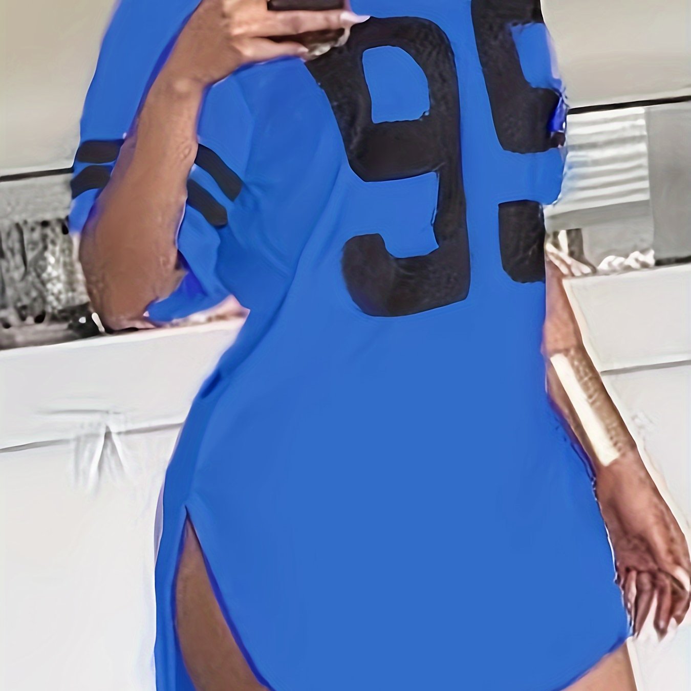 Women's Plus Size Gray Casual T-Shirt with 241.3cm Print Short Sleeve Knit Fabric