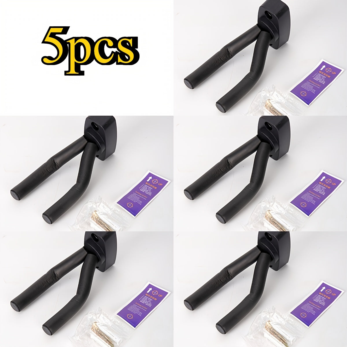 Stainless Steel Wall Mount Guitar Holder Adjustable Non-Slip Black