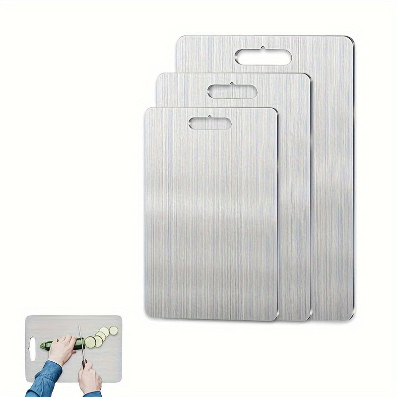 Set of 3 Stainless Steel Cutting Boards Double-Sided Food Safe Kitchen Prep