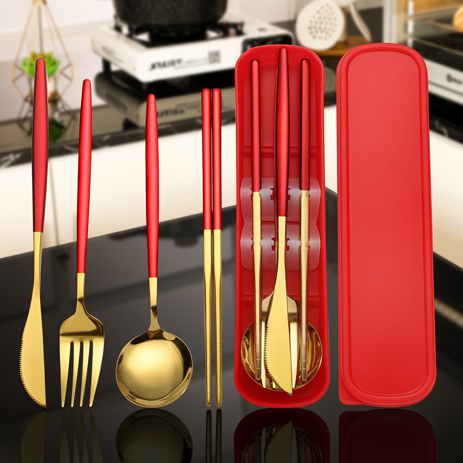 Stainless Steel Flatware Set 5-Piece Travel Utensil Set with Storage Box