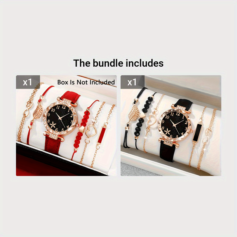 Six Pieces Women's Quartz Watches with PU Leather Straps and Zinc Alloy Dial and Bracelet