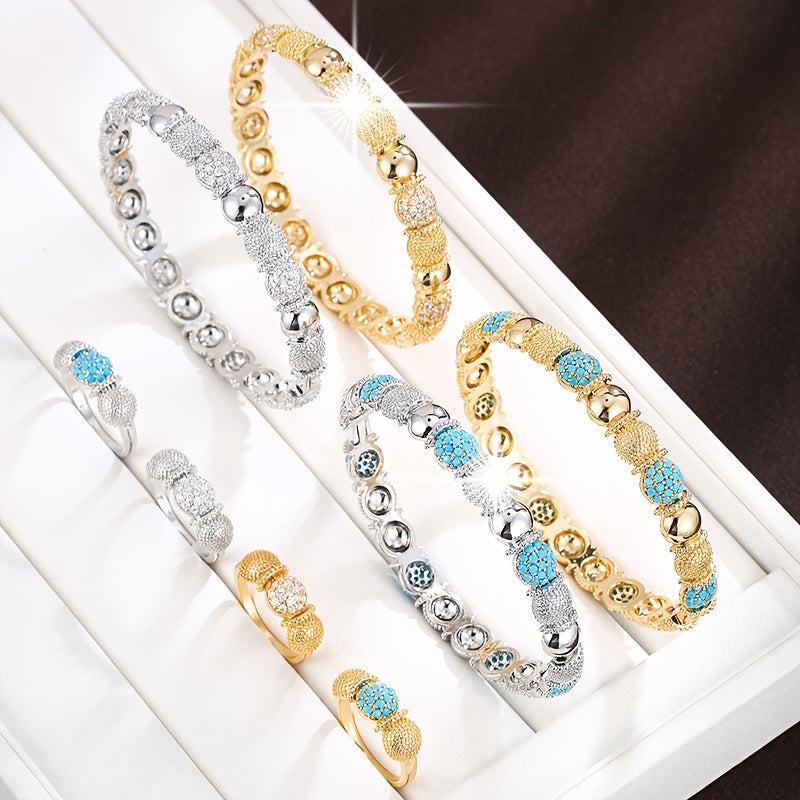 Jewelry Bracelet and Ring Set with Semi-Circle Design for Women