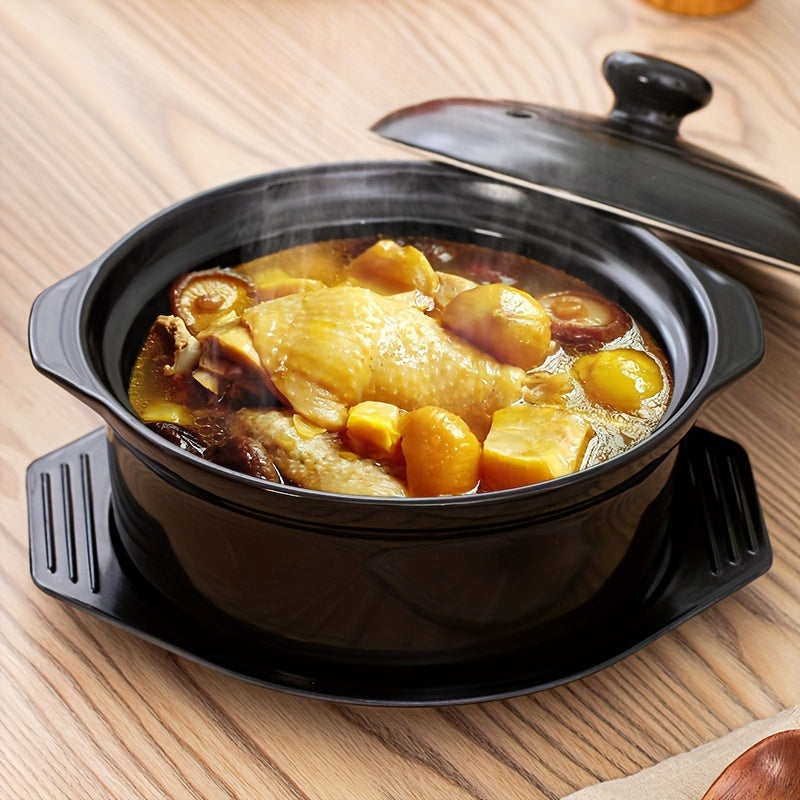 Olla de cerámica negra de 30oz, redonda, para conservar alimentos, resistente al calor, para cocinar