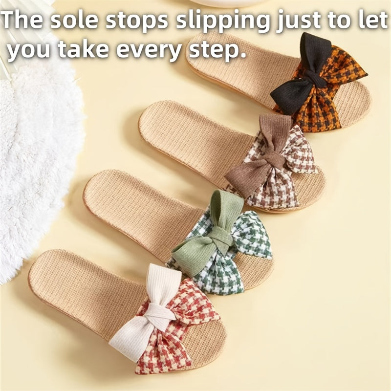 Women Linen Bowknot Slippers Lightweight Indoor Outdoor Home Shoes