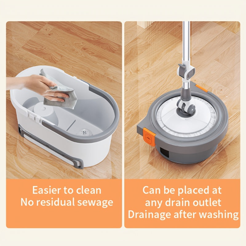 360° Rotating Mop Bucket System with 5 Fiber Mop Heads and Adjustable Handle
