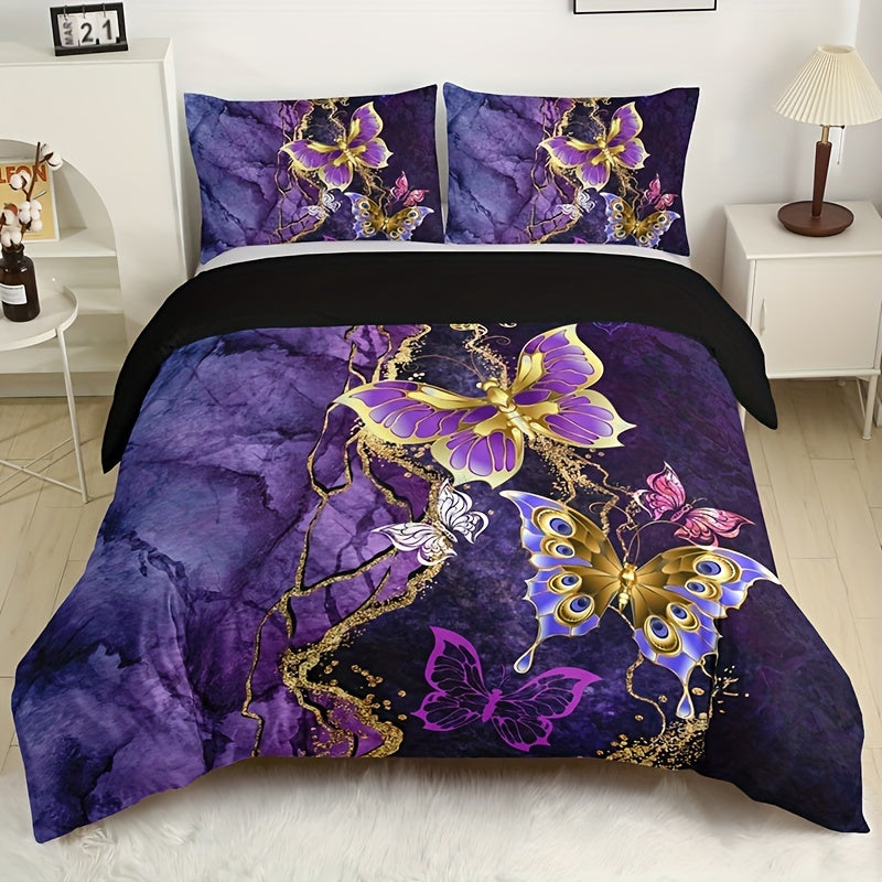 Butterfly Flower Digital Print Bedding Set 3-Piece Duvet Cover and Pillowcases