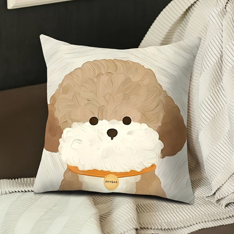 Double-Sided Puppy Print Throw Pillow Cover Polyester Zipper Washable for Living Room or Office