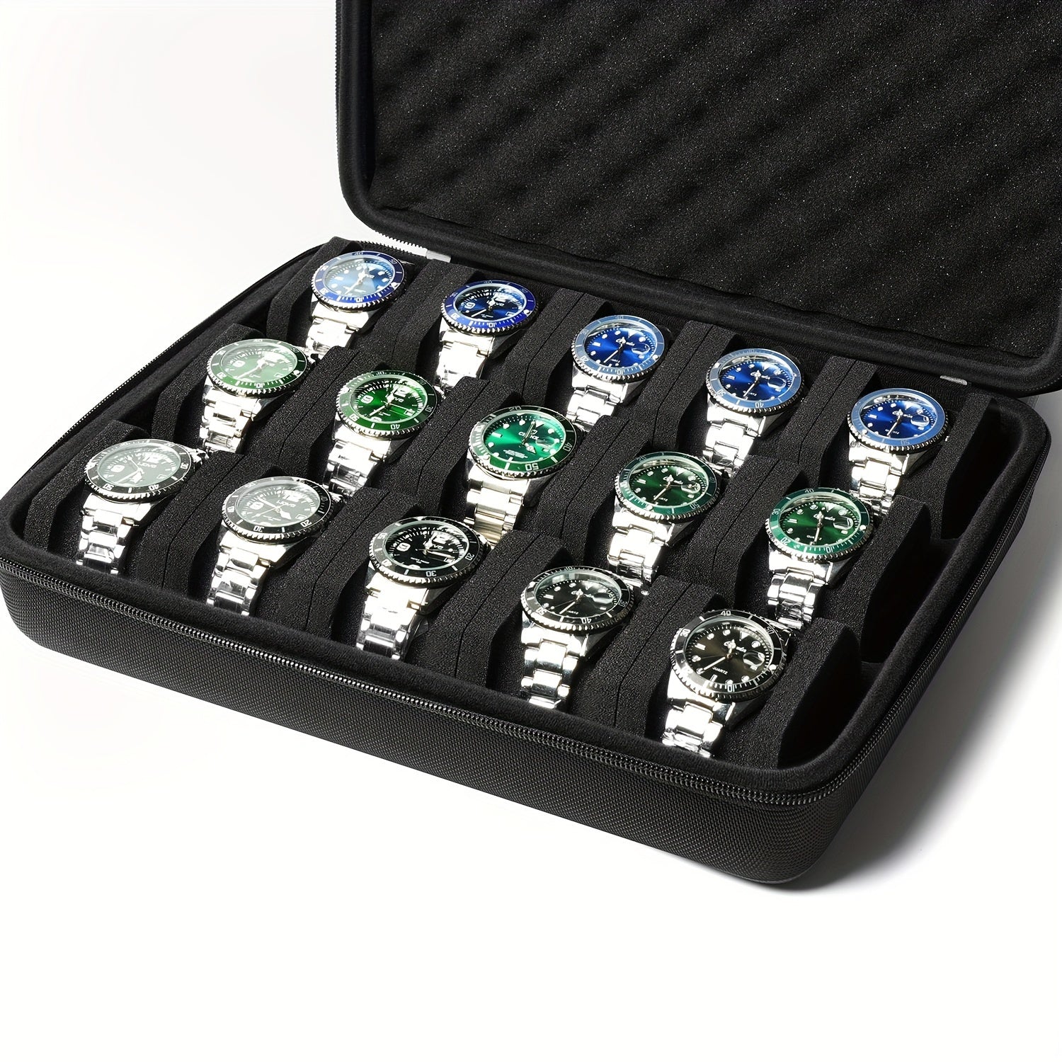 Hardshell 15-Slot Watch Storage Organizer Case for Men and Women Durable Black