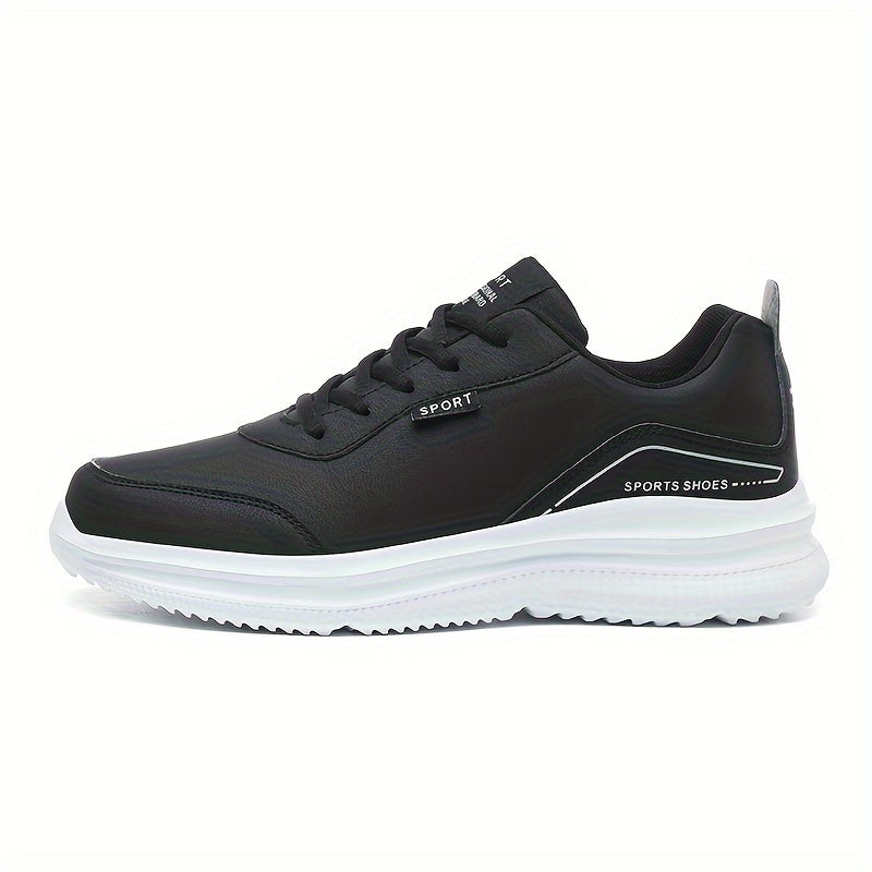 Men's Black Lightweight PU and MD Sneakers with Lace-Up Closure for Sports and Travel Sizes 39-48