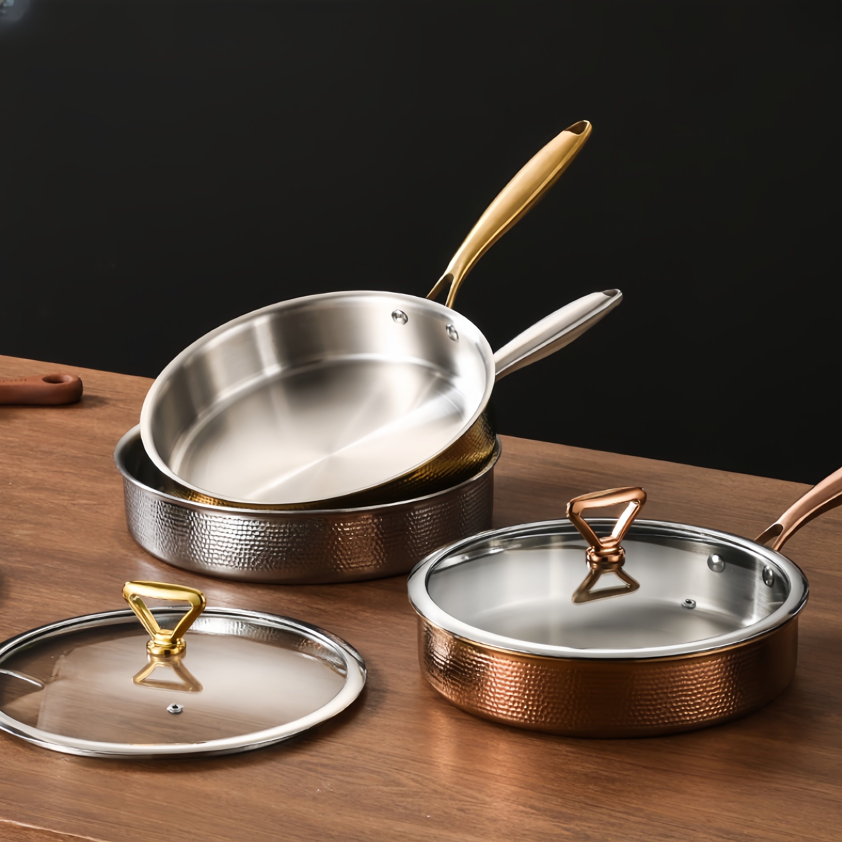 Sartén de acero inoxidable 304 con tapa de 26cm, antiadherente y resistente a rayaduras para todas las cocinas