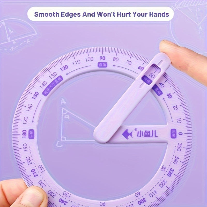 Matematika va geometriya uchun 360 darajaga buriladigan protractor to'plami, talabalar va o'qituvchilar uchun ta'lim vositasi