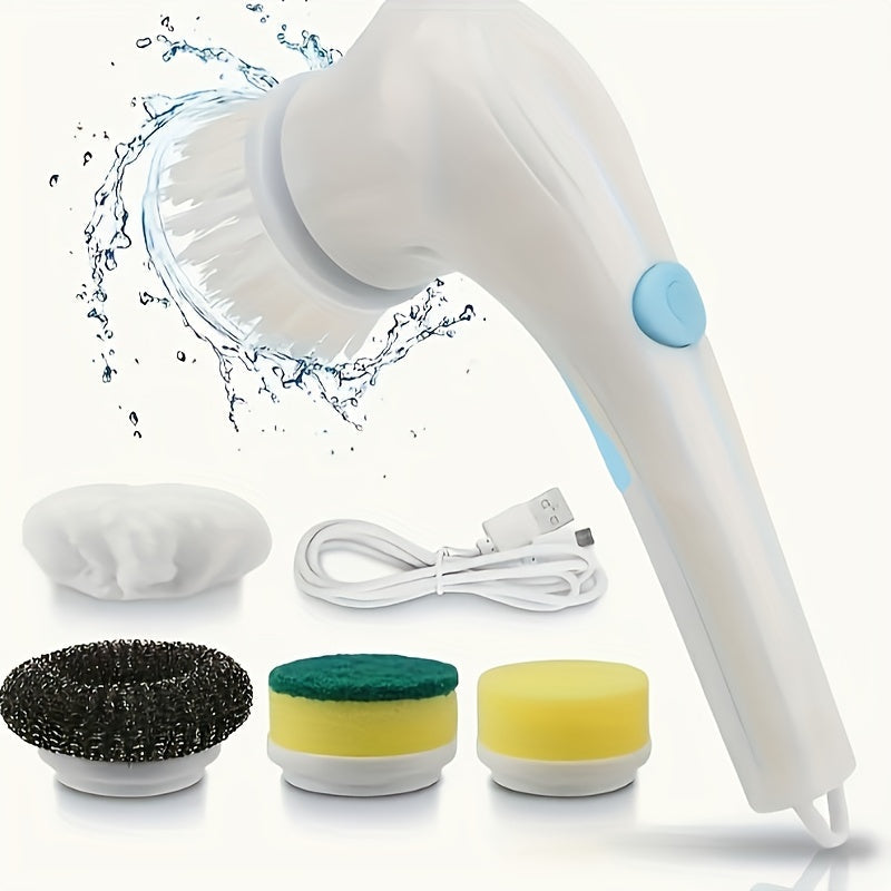 Multi-Functional Electric Cleaning Brush Set with 5 Brush Heads for Kitchen Bathroom and Home