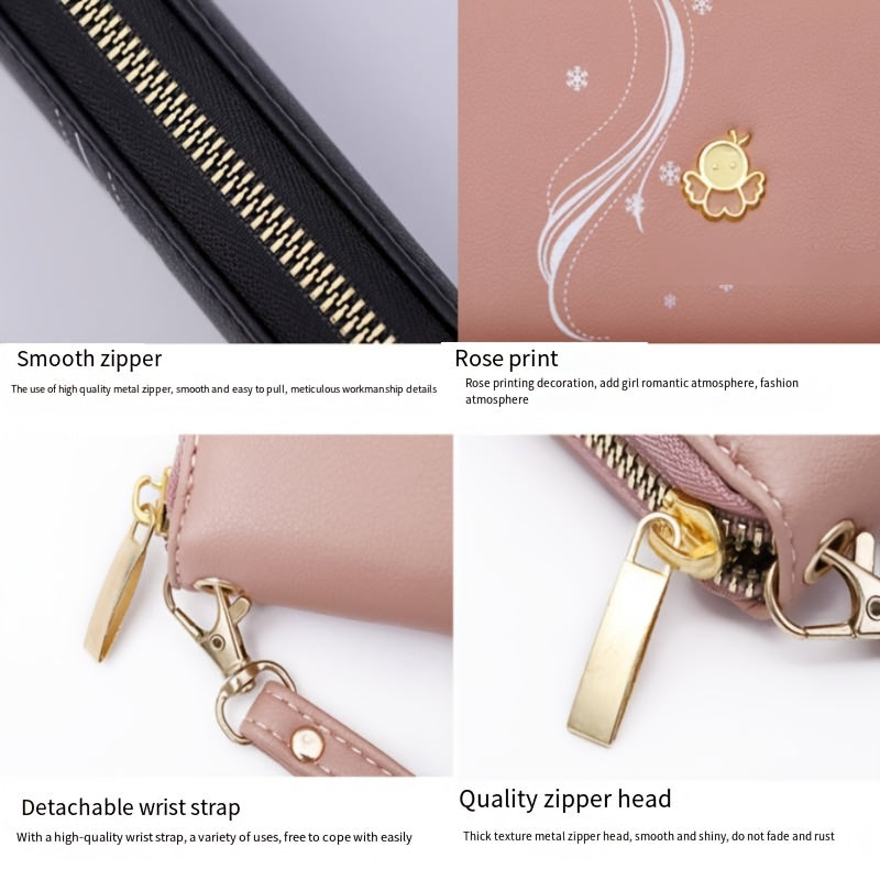 Ayollar uchun telefon ushlagichi, clutch, karta va tangalar uchun sumka bilan uzun fermuarlı hamyon, zamonaviy dizayn.