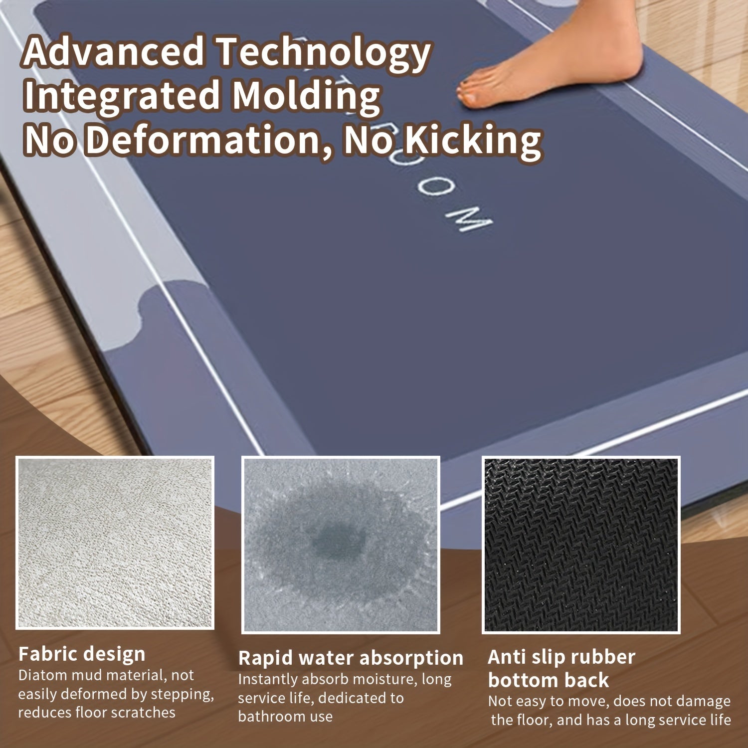 Diatom Mud Absorbent Bath Mat Non-Slip Quick Drying for Bathroom and Toilet