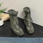 Женские полусапоги до середины икры из мягкой ткани и кожи для прогулок на улице, осенняя обувь