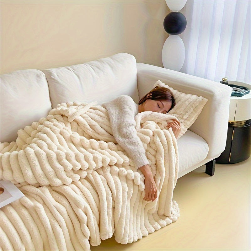 Plush Double-Layer Throw Blanket for Couch Bed Travel Cozy Warm