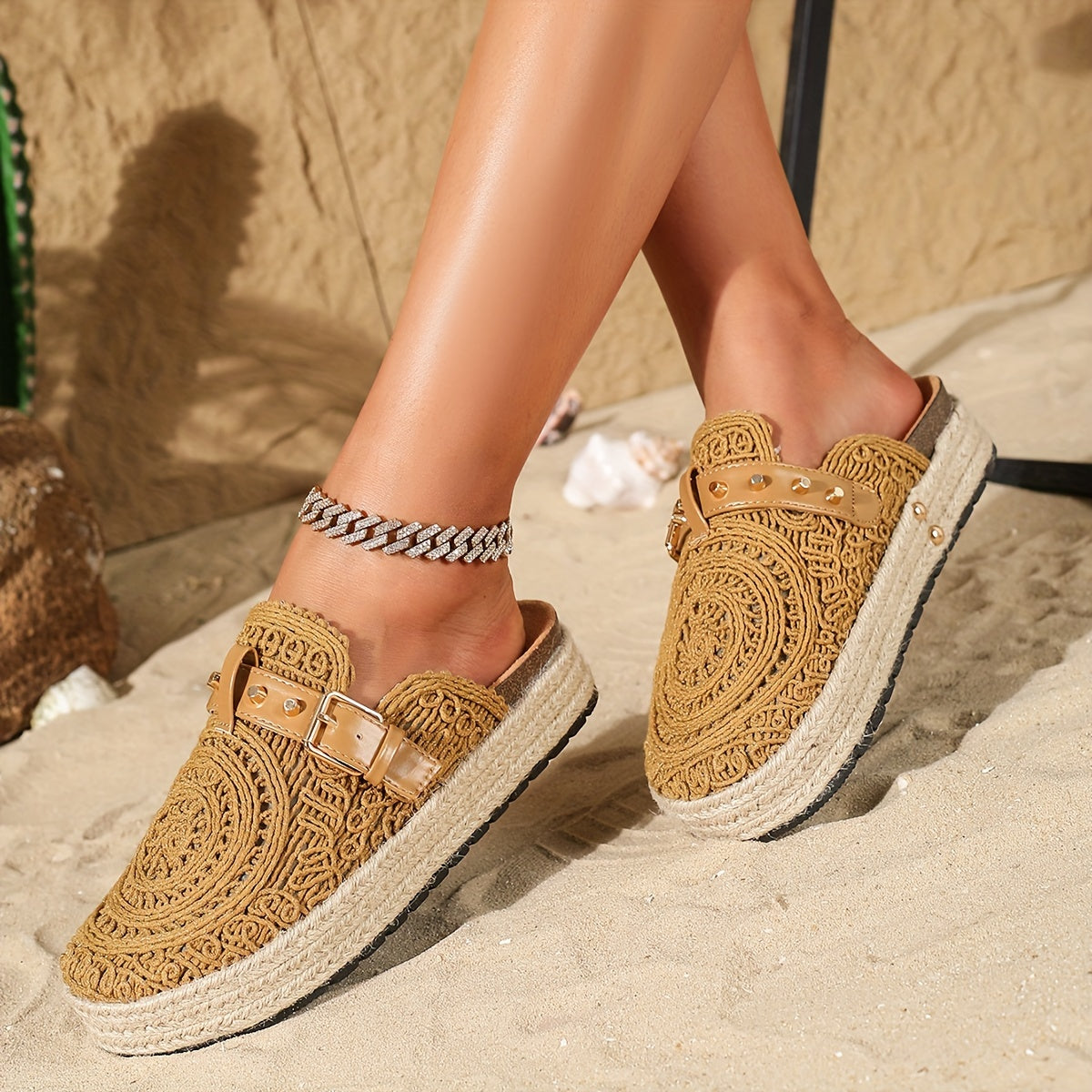 Women's Summer Slip-On Shoes with Geometric Cut-Out Embroidery Breathable Fabric