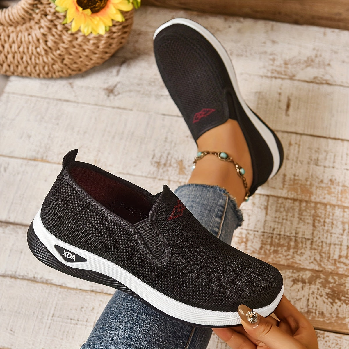 Women’s Casual Sneakers Low Top Slip-On Solid Color Fabric Rubber Sole