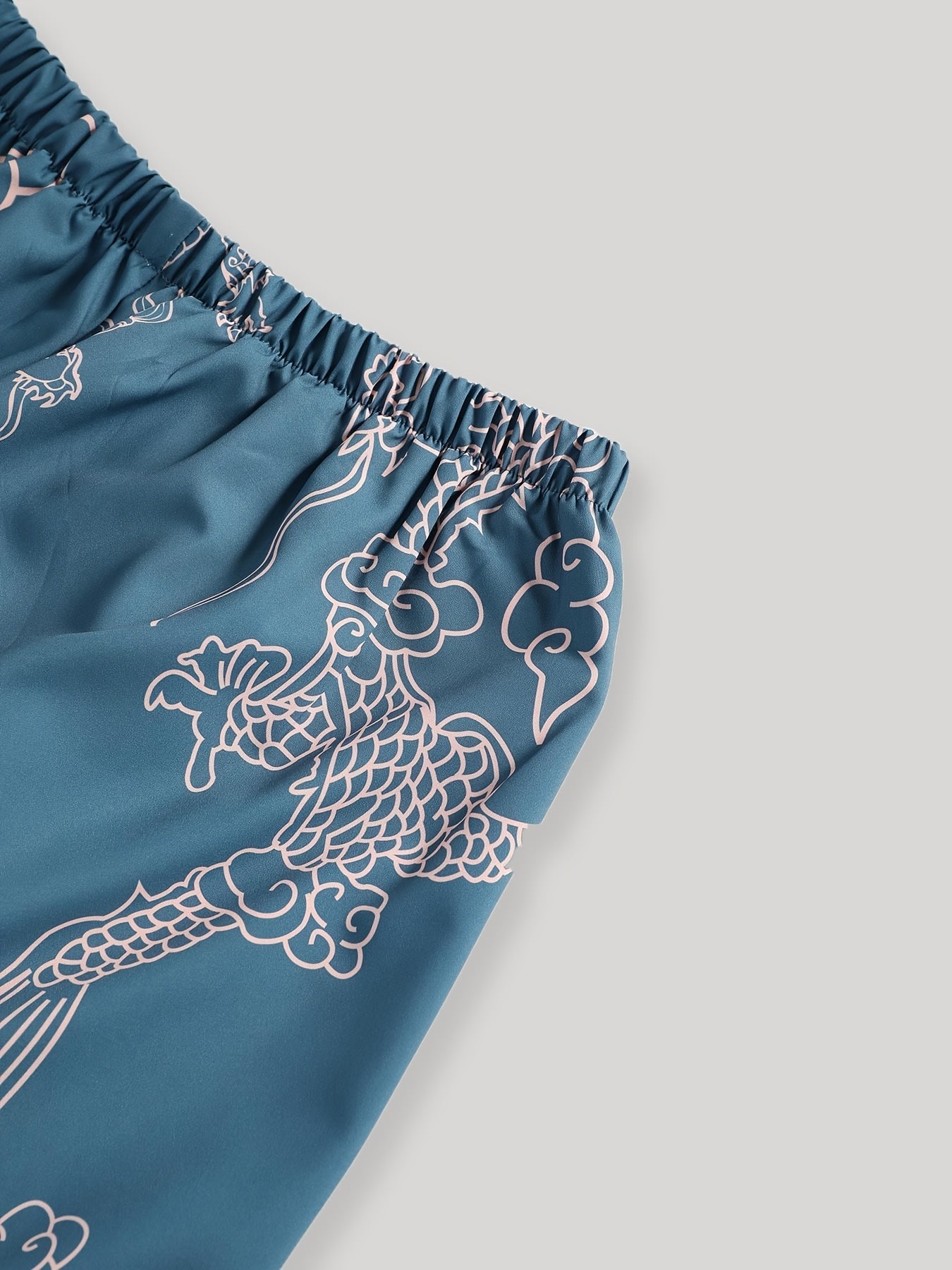 Men's Dragon Print Kimono Robe Set Casual Polyester Loungewear with Matching Pants for Spring Autumn