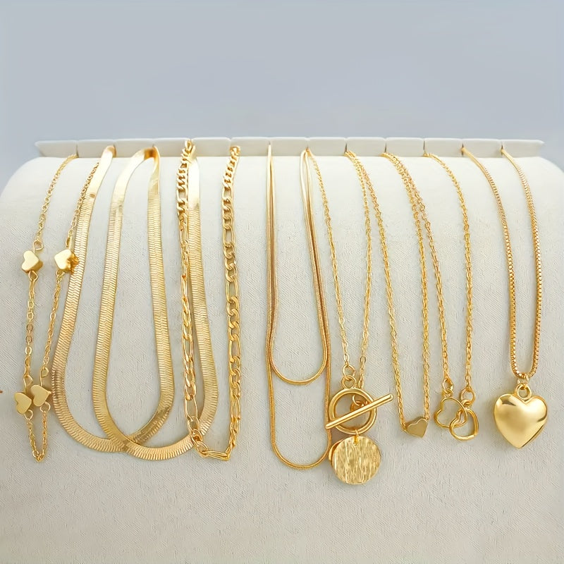 Винтажное ожерелье с сердечными и геометрическими подвесками, включает змеиные цепочки и застежку OT, идеально подходит для повседневной носки и вечеринок. Отличный подарок на День святого Валентина.