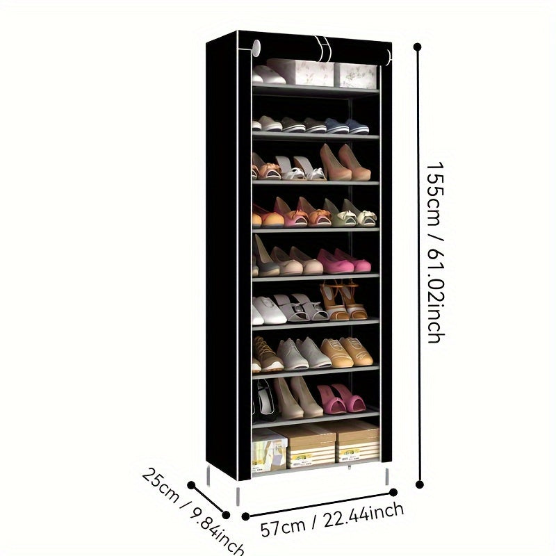 10-Tier Shoe Rack with Dustproof Cover Space-Saving Multi-Layer Shoe Organizer for Home Dorms
