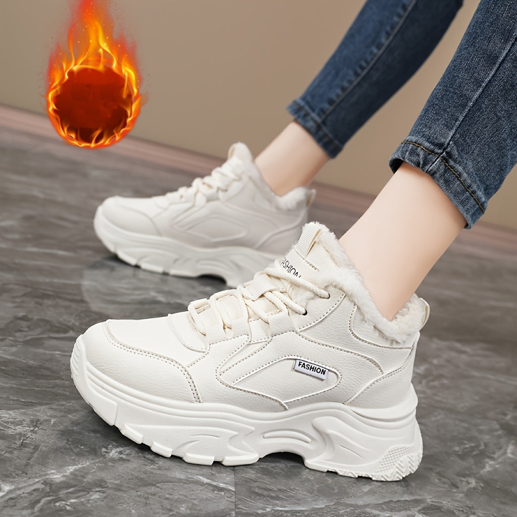 Women's Faux Fur Lined Mid-Top Sneakers with Rubber Sole for Cold Weather