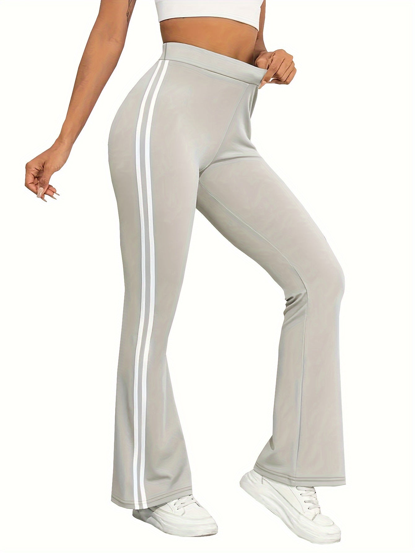 Women's Plus Size Sports Pants Set, High Waist Flare Leg, Spring Autumn