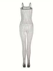 Women’s Sheer Fishnet Bodystocking with Open Crotch and Sleeveless Design