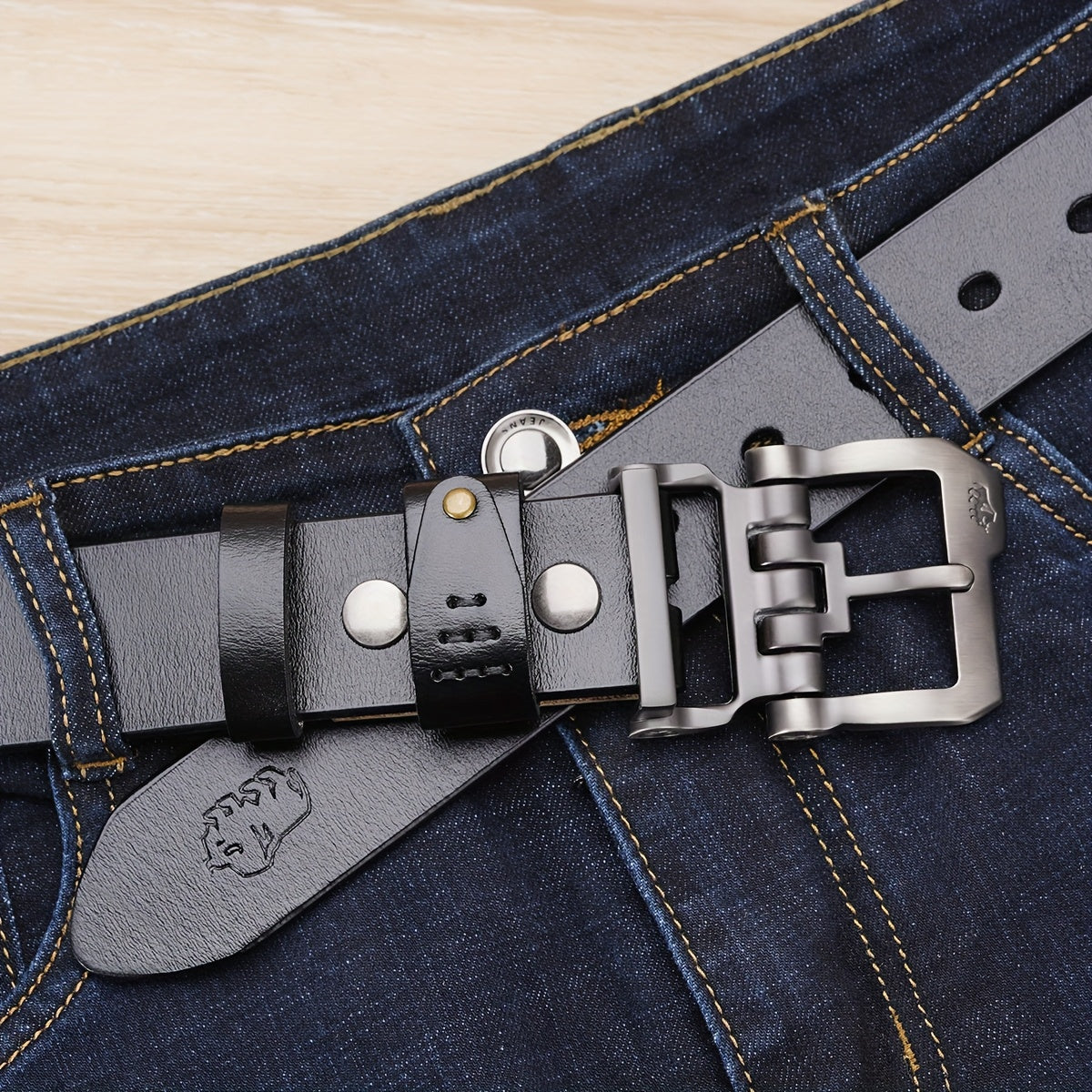 Men's Leather Belt Vintage Pin Buckle Casual Black for Jeans Pants